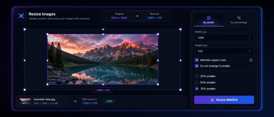 Resize image tool preview